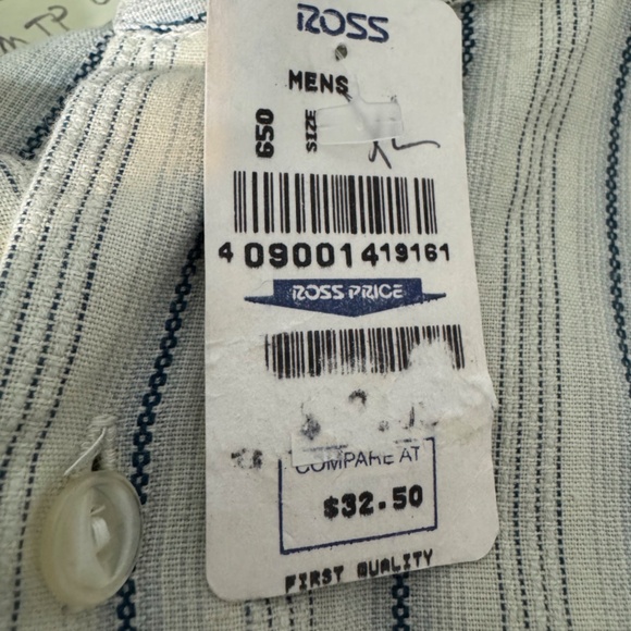 Baxter Brand Yellow/Blue Striped Cotton Collarless Shirt Size XL NWT - Picture 9 of 9